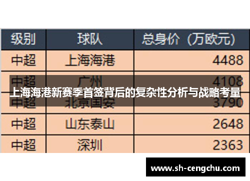 上海海港新赛季首签背后的复杂性分析与战略考量